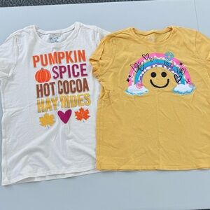 Set of 2 - Children’s Place Girls' Graphic Tees - Pumpkin Spice & Smiley Rainbow